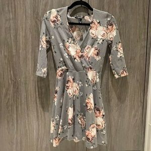 Grey and pink floral dress (S)